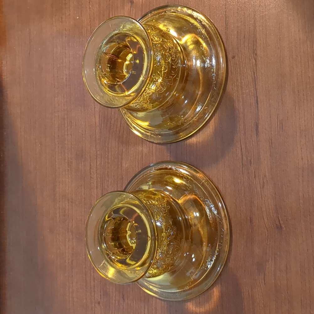Federal Madrid Amber Glass Taper Holders - Picture 2 of 13